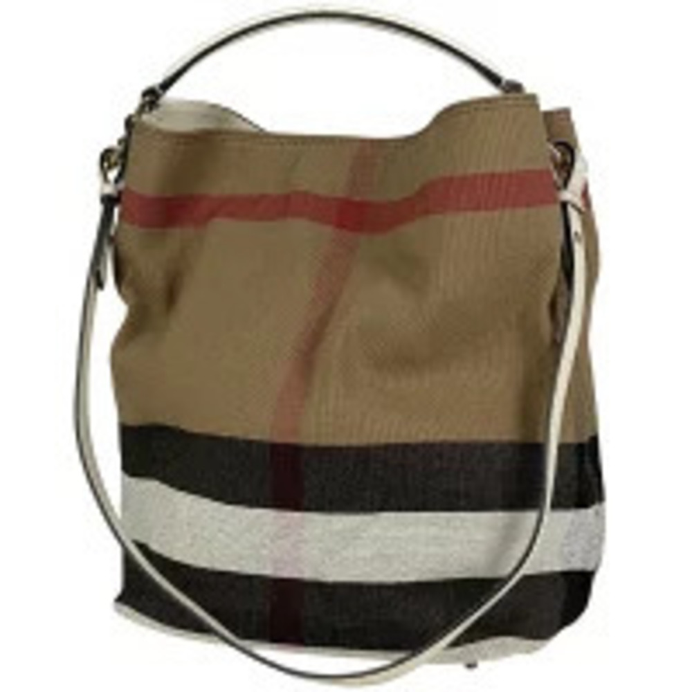 Burberry Check Shoulder Bag Handbag Bucket Canvas Brown